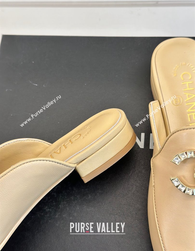 Chanel Lambskin Flat Mules with Strass and Chain CC G46157 Beige 2024 (MD-250102104)