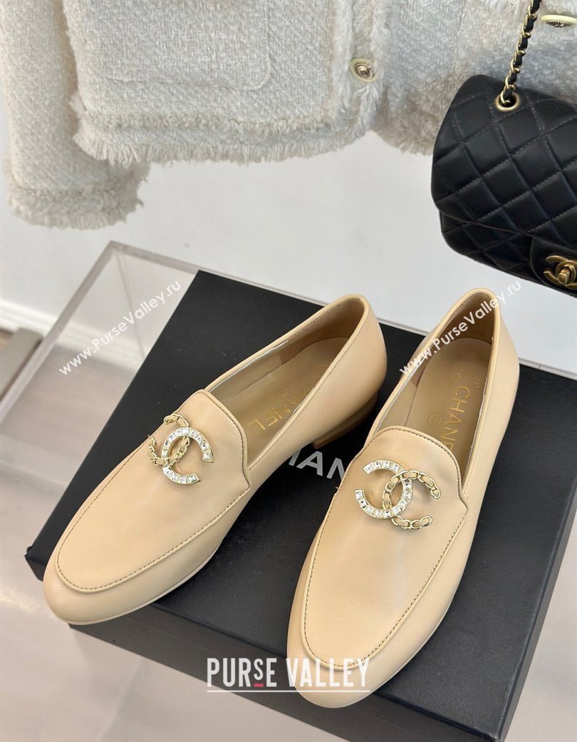 Chanel Lambskin Loafers with Strass and Chain CC G46157 Beige 2024 (MD-250102092)