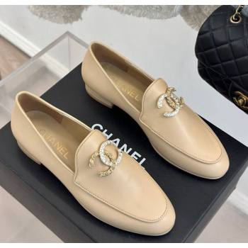 Chanel Lambskin Loafers with Strass and Chain CC G46157 Beige 2024 (MD-250102092)