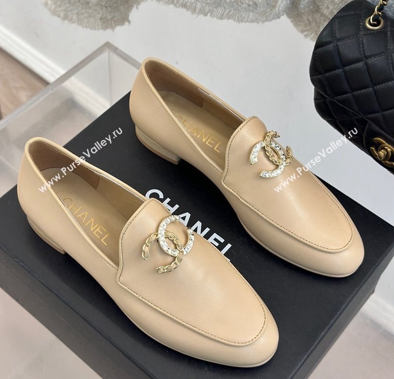 Chanel Lambskin Loafers with Strass and Chain CC G46157 Beige 2024 (MD-250102092)