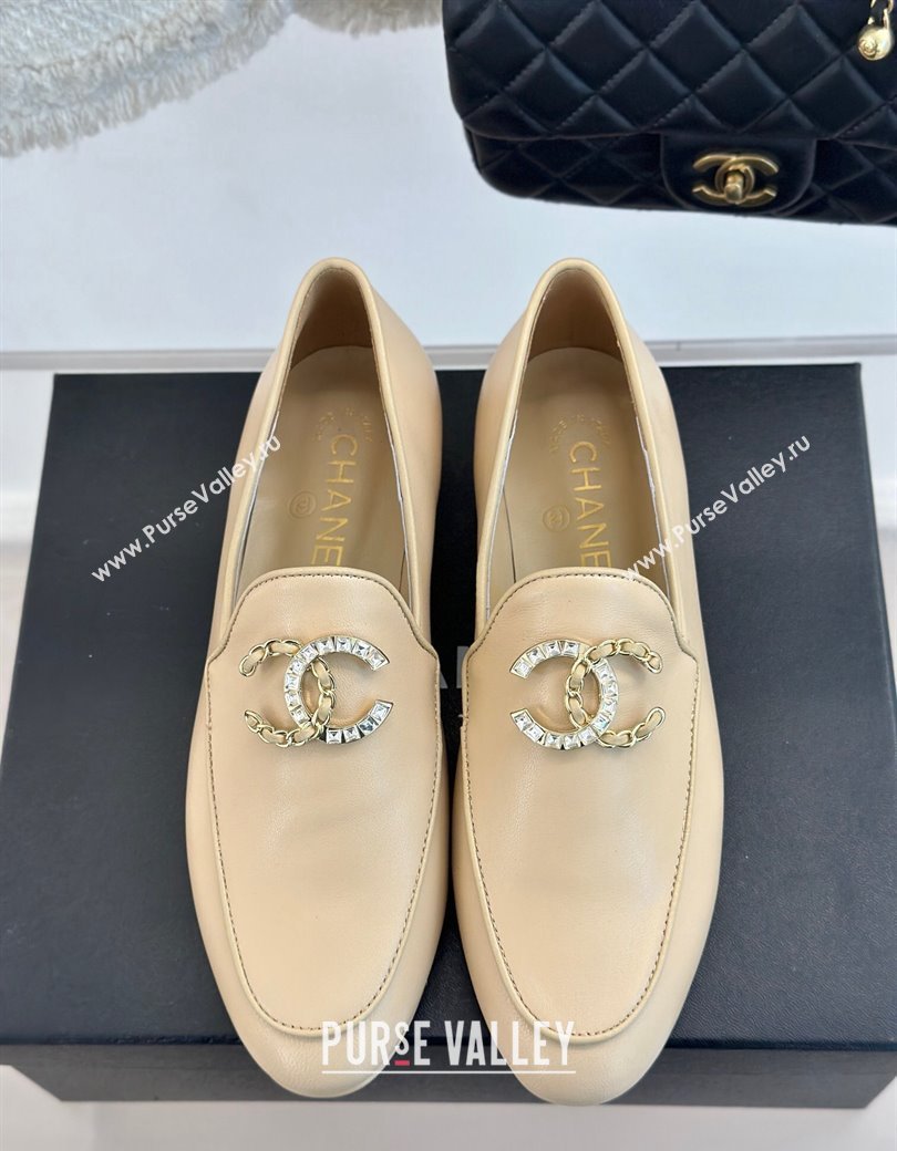 Chanel Lambskin Loafers with Strass and Chain CC G46157 Beige 2024 (MD-250102092)