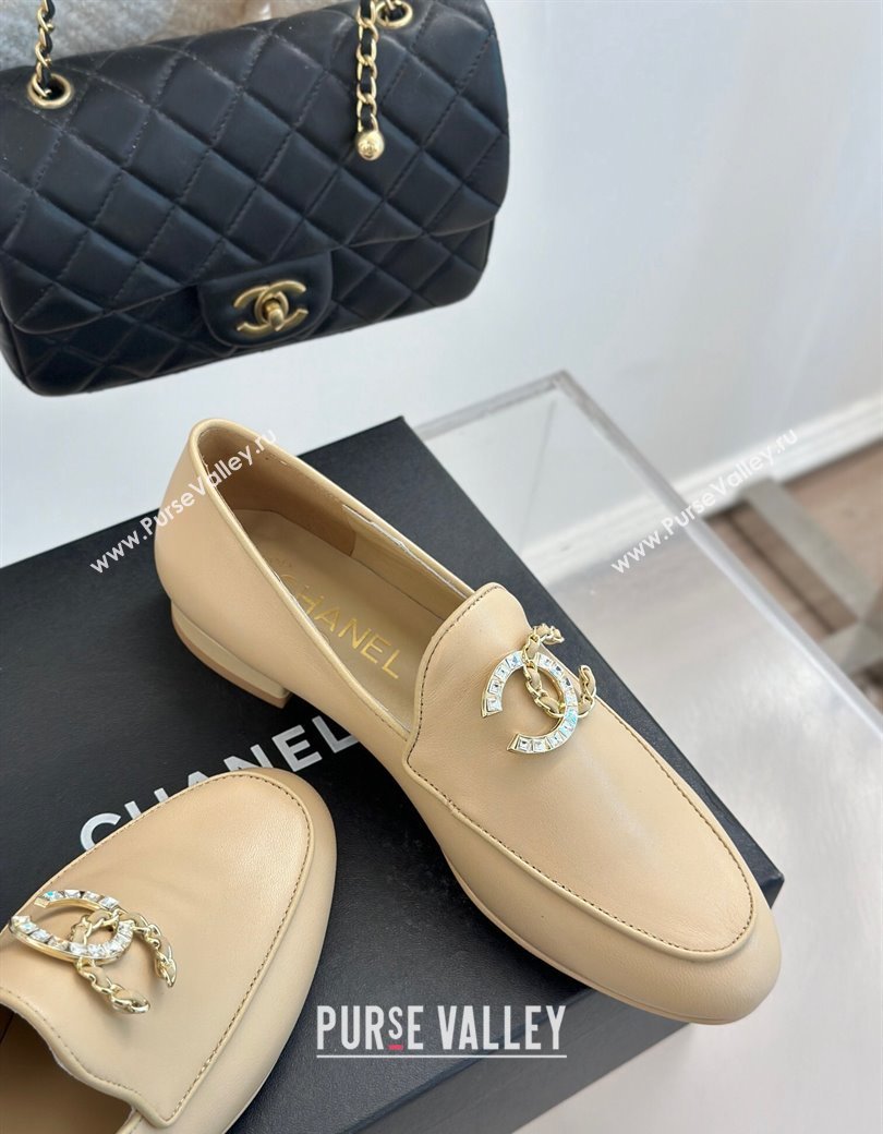 Chanel Lambskin Loafers with Strass and Chain CC G46157 Beige 2024 (MD-250102092)