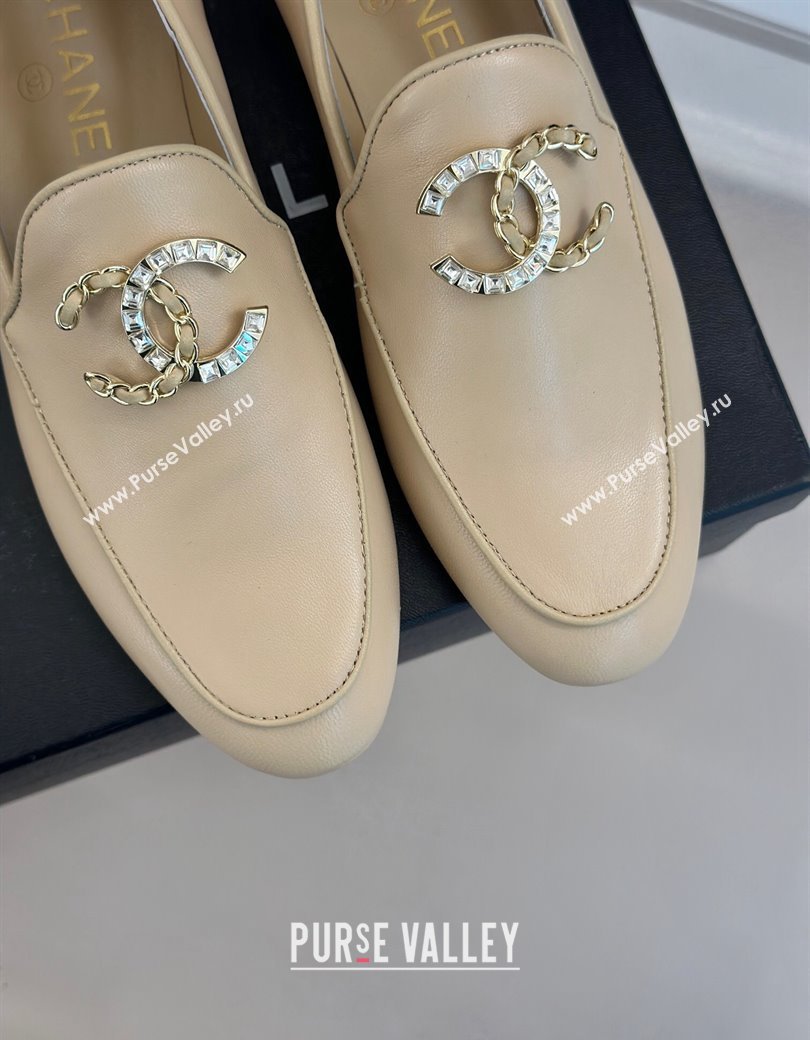 Chanel Lambskin Loafers with Strass and Chain CC G46157 Beige 2024 (MD-250102092)