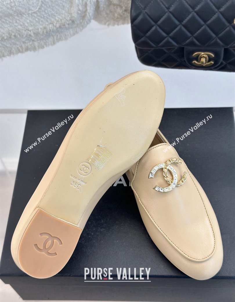 Chanel Lambskin Loafers with Strass and Chain CC G46157 Beige 2024 (MD-250102092)