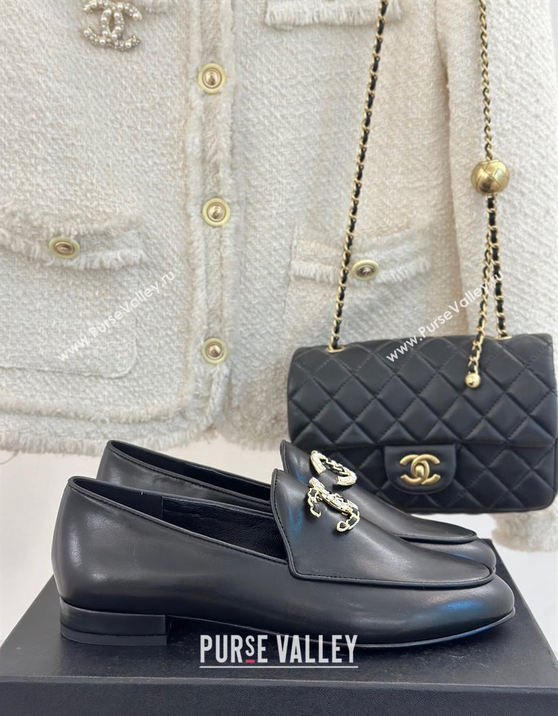 Chanel Lambskin Loafers with Strass and Chain CC G46157 Black 2024 (MD-250102093)