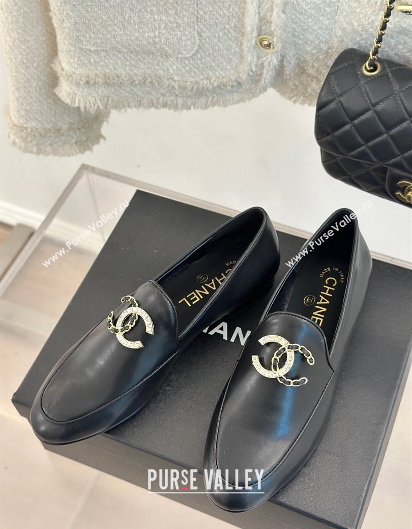 Chanel Lambskin Loafers with Strass and Chain CC G46157 Black 2024 (MD-250102093)