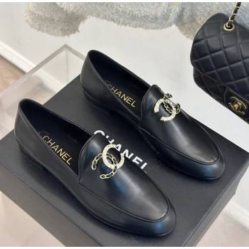 Chanel Lambskin Loafers with Strass and Chain CC G46157 Black 2024 (MD-250102093)