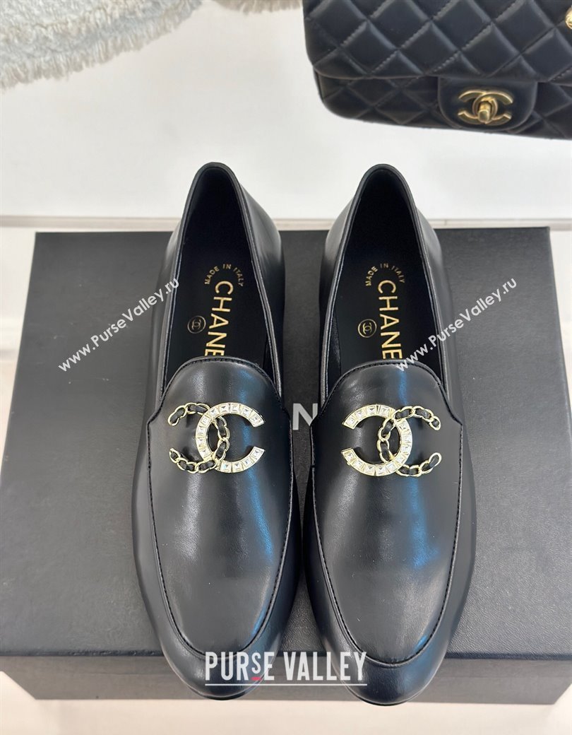 Chanel Lambskin Loafers with Strass and Chain CC G46157 Black 2024 (MD-250102093)