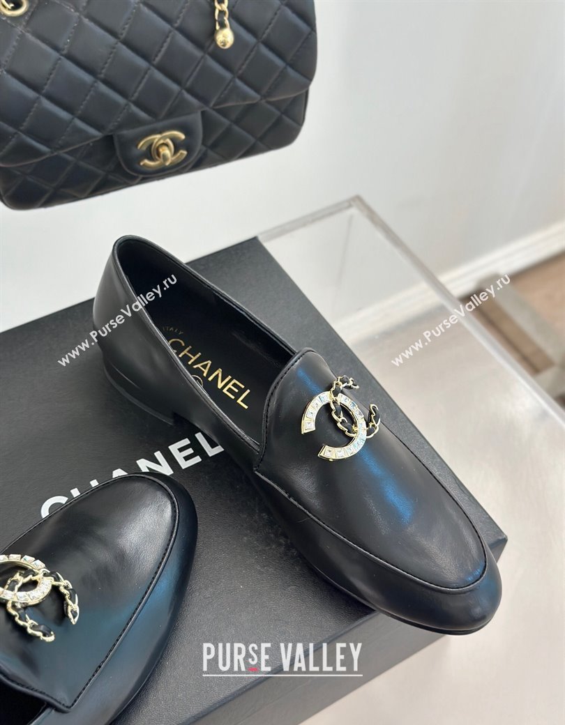 Chanel Lambskin Loafers with Strass and Chain CC G46157 Black 2024 (MD-250102093)