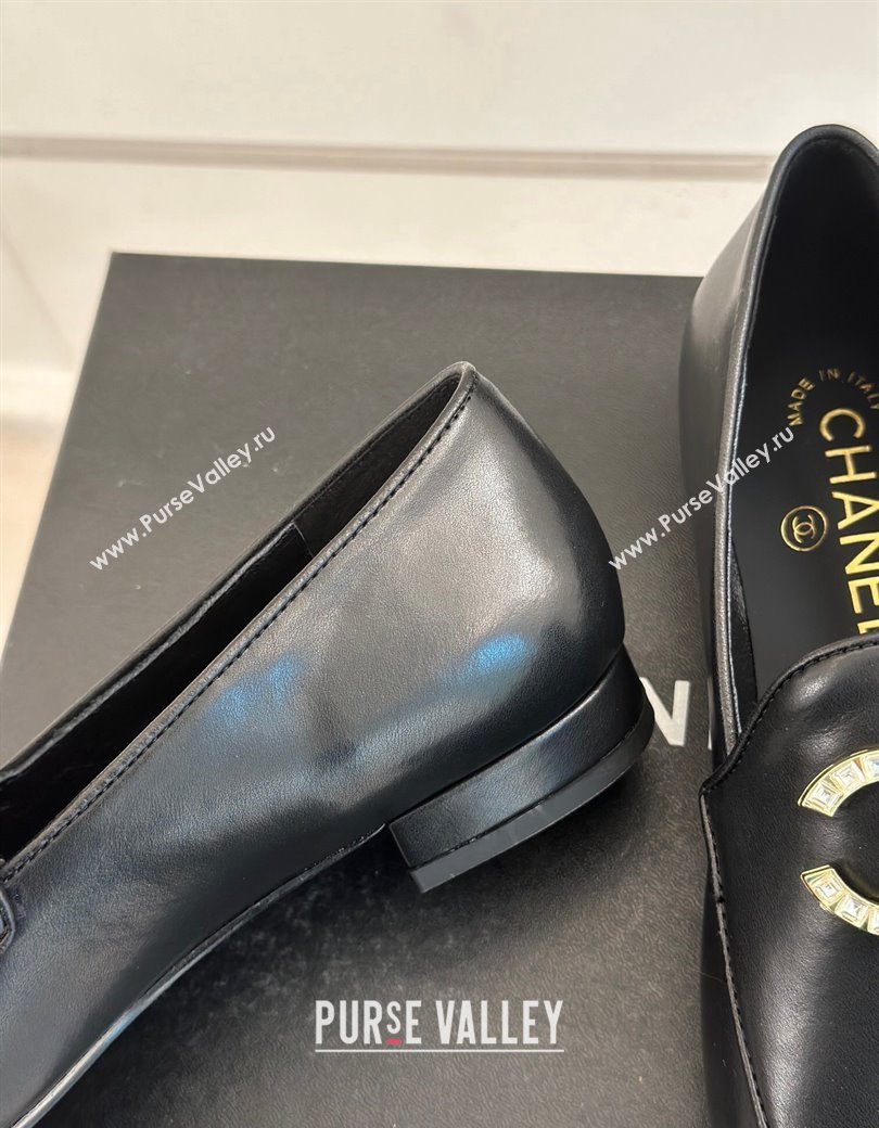 Chanel Lambskin Loafers with Strass and Chain CC G46157 Black 2024 (MD-250102093)