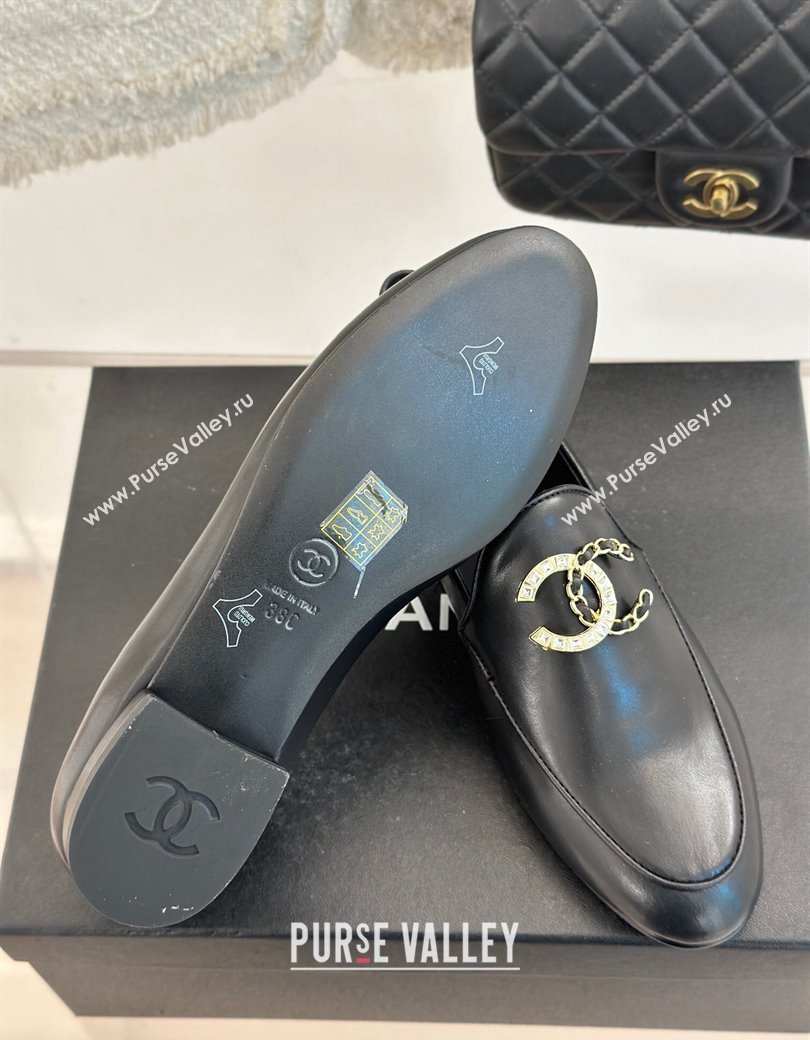 Chanel Lambskin Loafers with Strass and Chain CC G46157 Black 2024 (MD-250102093)