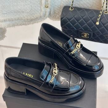 Chanel Patent Calfskin Loafers with Chain Black 2024 G46068 (MD-250103021)