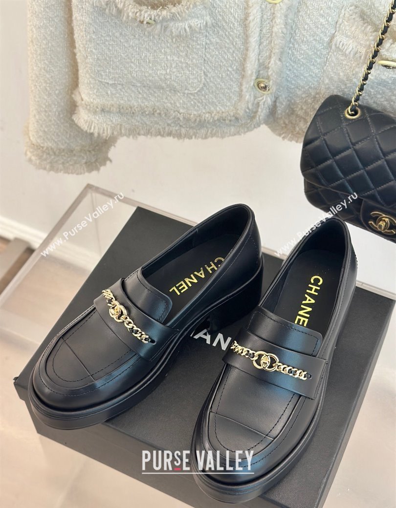 Chanel Calfskin Leather Loafers with Chain Black 2024 G46068 (MD-250103022)