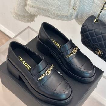 Chanel Calfskin Leather Loafers with Chain Black 2024 G46068 (MD-250103022)