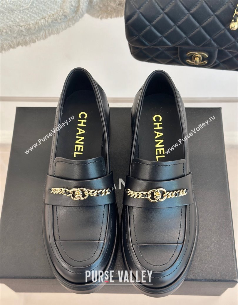 Chanel Calfskin Leather Loafers with Chain Black 2024 G46068 (MD-250103022)