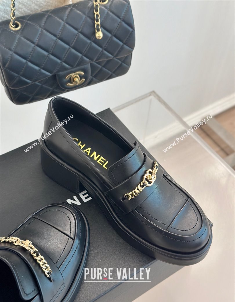 Chanel Calfskin Leather Loafers with Chain Black 2024 G46068 (MD-250103022)