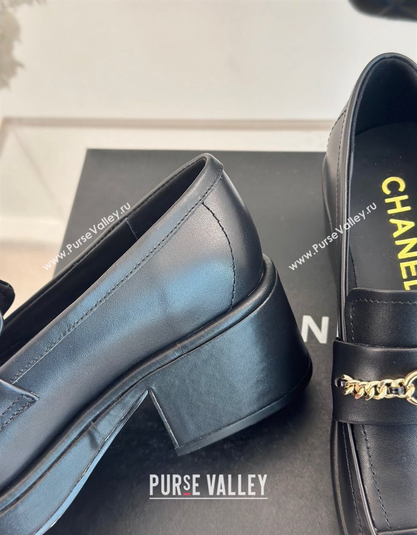 Chanel Calfskin Leather Loafers with Chain Black 2024 G46068 (MD-250103022)