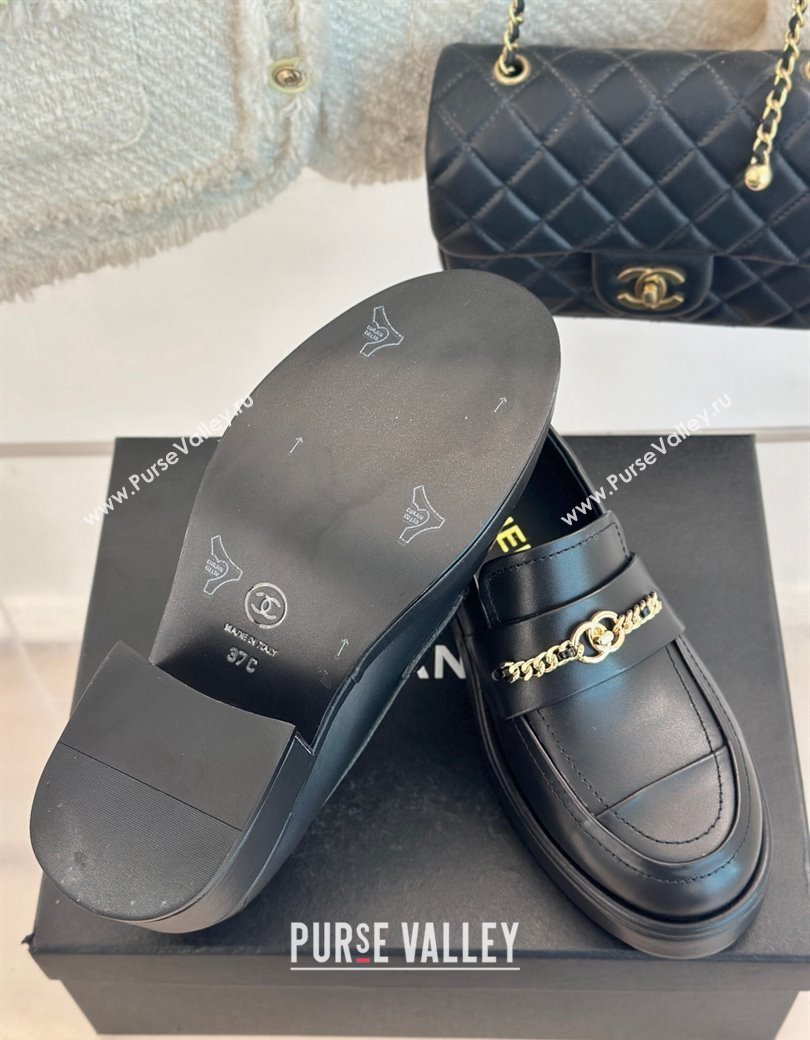 Chanel Calfskin Leather Loafers with Chain Black 2024 G46068 (MD-250103022)