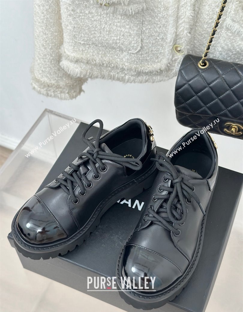 Chanel Patent Calfskin Lace-up Shoes Black 2025 CH010304 (MD-250103026)