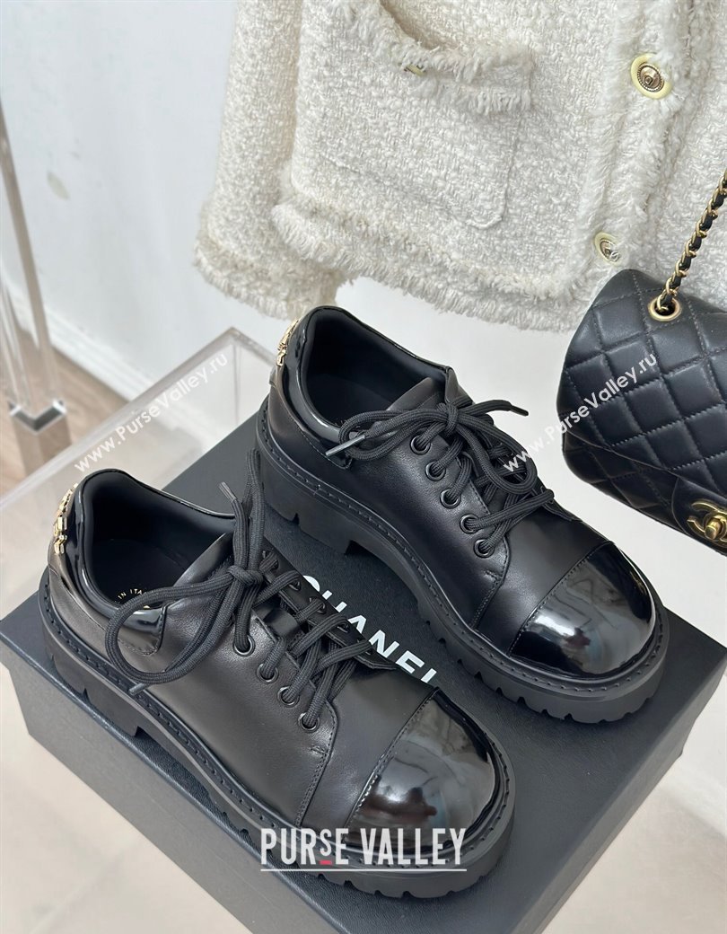 Chanel Patent Calfskin Lace-up Shoes Black 2025 CH010304 (MD-250103026)