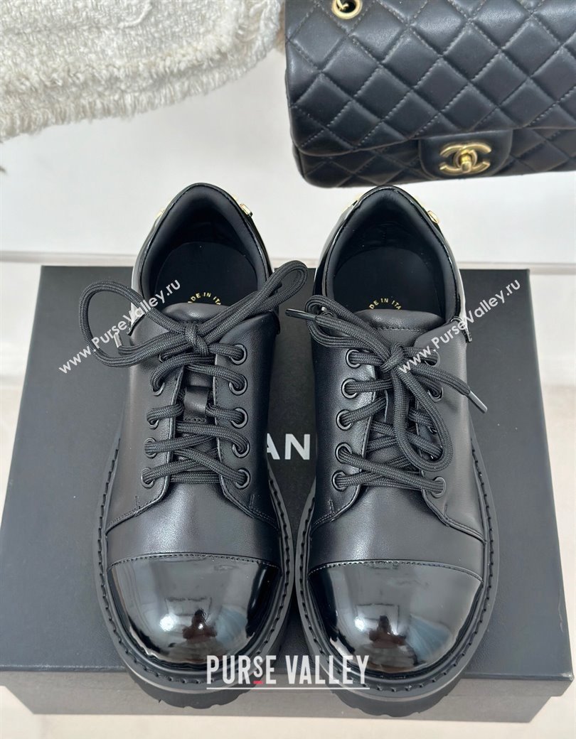 Chanel Patent Calfskin Lace-up Shoes Black 2025 CH010304 (MD-250103026)