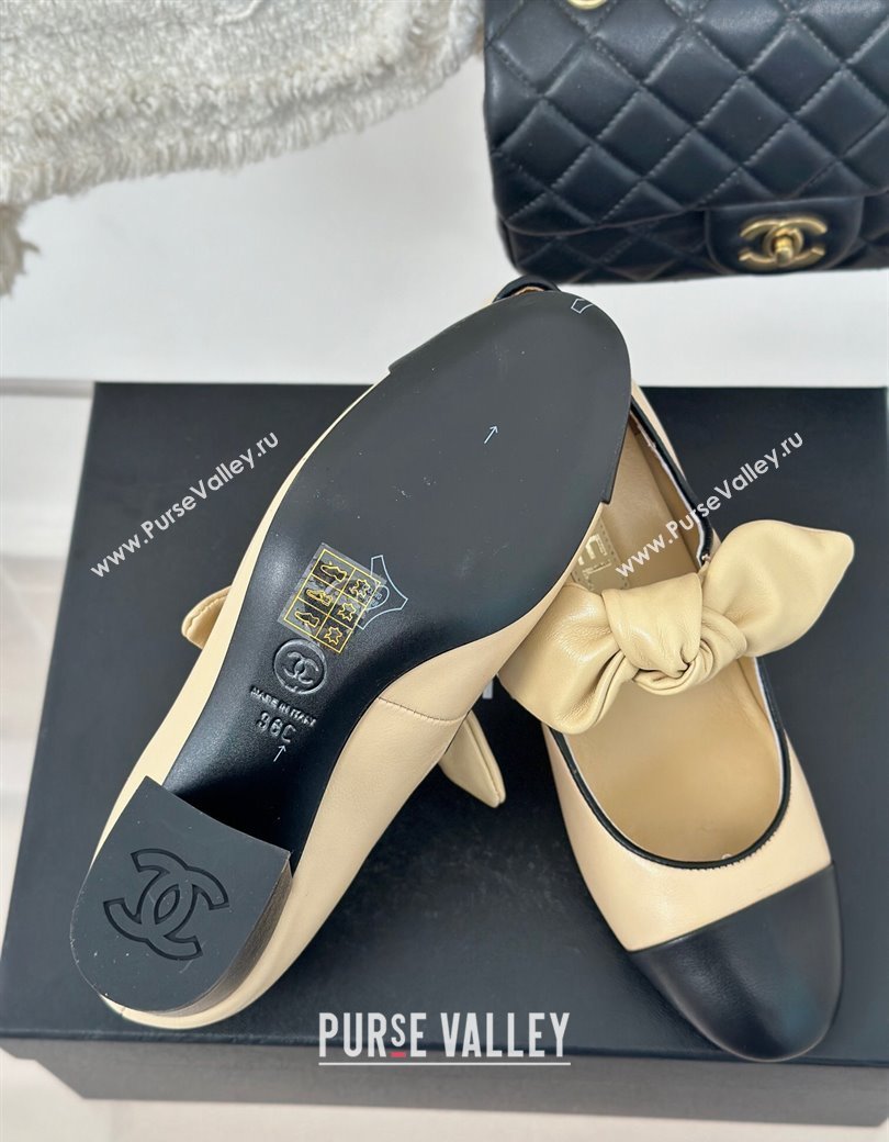 Chanel Lambskin Patent Leather Mary Janes Pumps with Knot Bow Beige 2025 G46149 (MD-250103031)