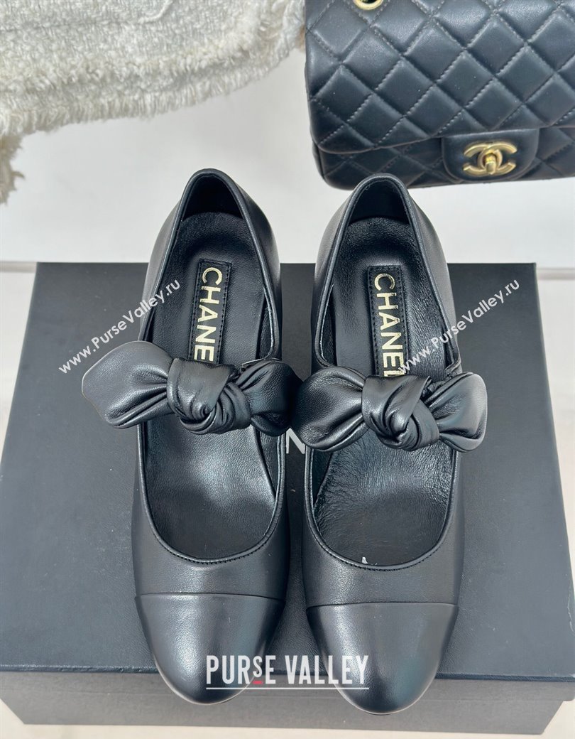 Chanel Lambskin Patent Leather Mary Janes Pumps with Knot Bow Black 2025 G46149 (MD-250103032)