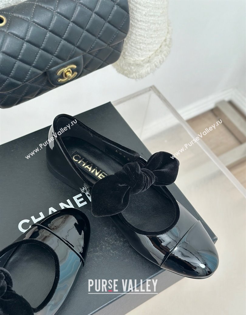 Chanel Patent Calfskin Leather Mary Janes Ballet Flats with Knot Bow Black 2025 G46149 (MD-250103033)