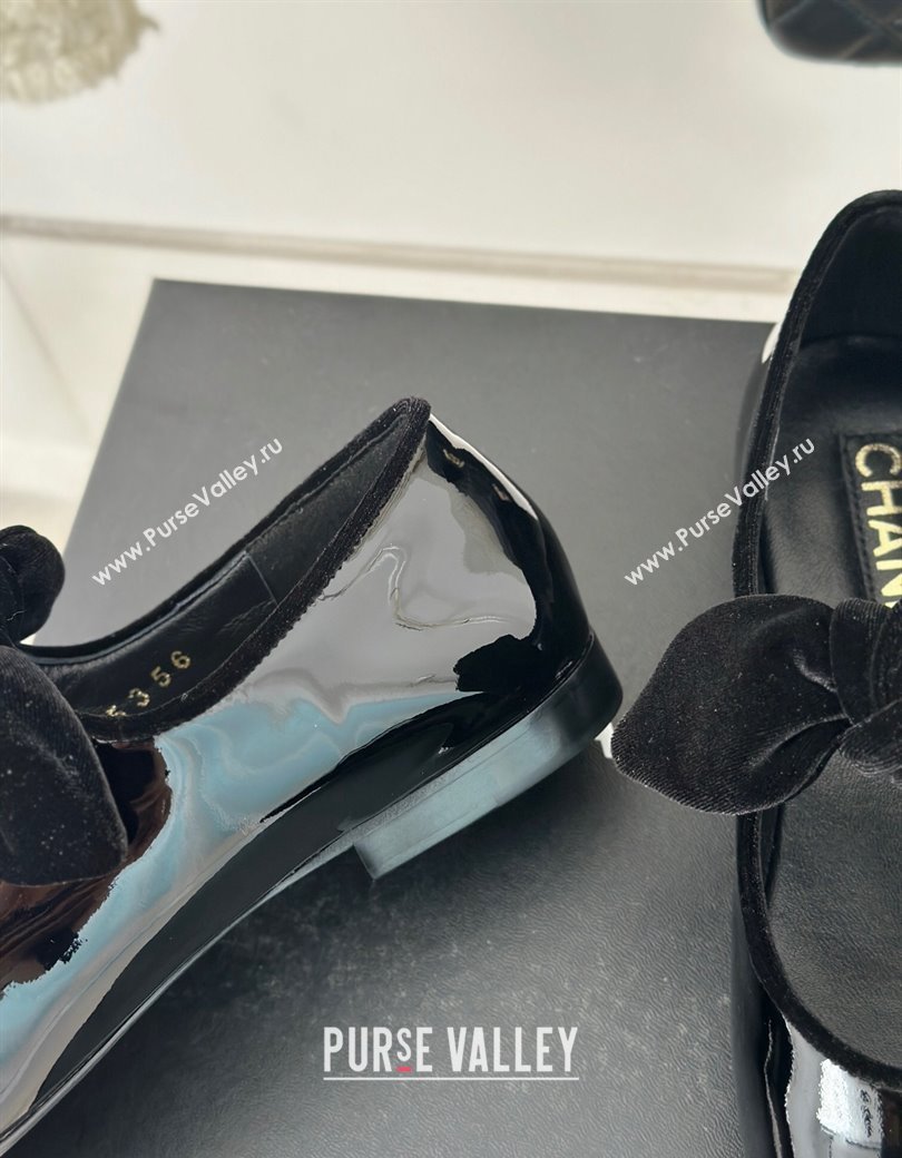 Chanel Patent Calfskin Leather Mary Janes Ballet Flats with Knot Bow Black 2025 G46149 (MD-250103033)