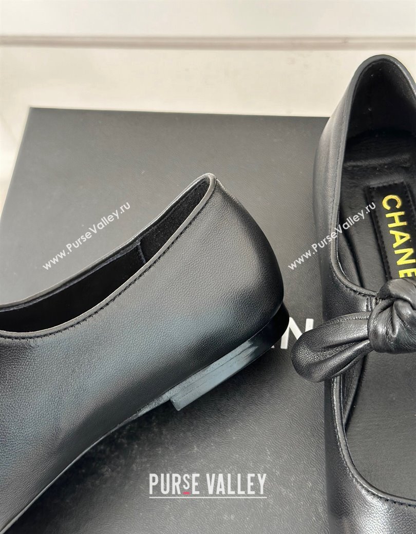 Chanel Lambskin Patent Leather Mary Janes Ballet Flats with Knot Bow Black 2025 G46149 (MD-250103035)