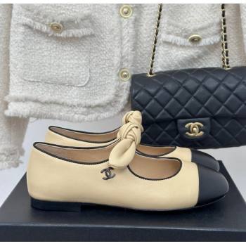 Chanel Lambskin Patent Leather Mary Janes Ballet Flats with Knot Bow Beige 2025 G46149 (MD-250103037)