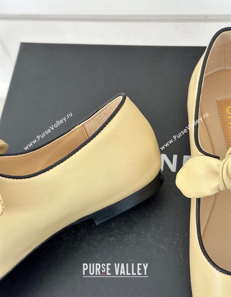 Chanel Lambskin Patent Leather Mary Janes Ballet Flats with Knot Bow Beige 2025 G46149 (MD-250103037)