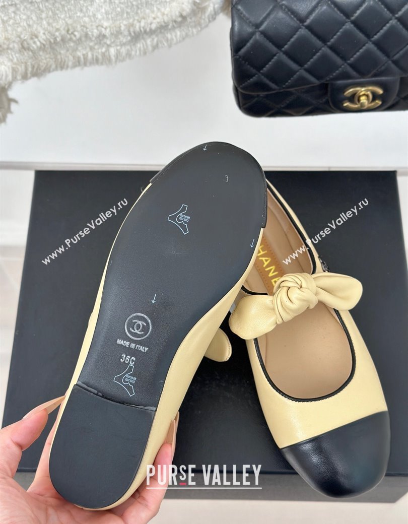 Chanel Lambskin Patent Leather Mary Janes Ballet Flats with Knot Bow Beige 2025 G46149 (MD-250103037)