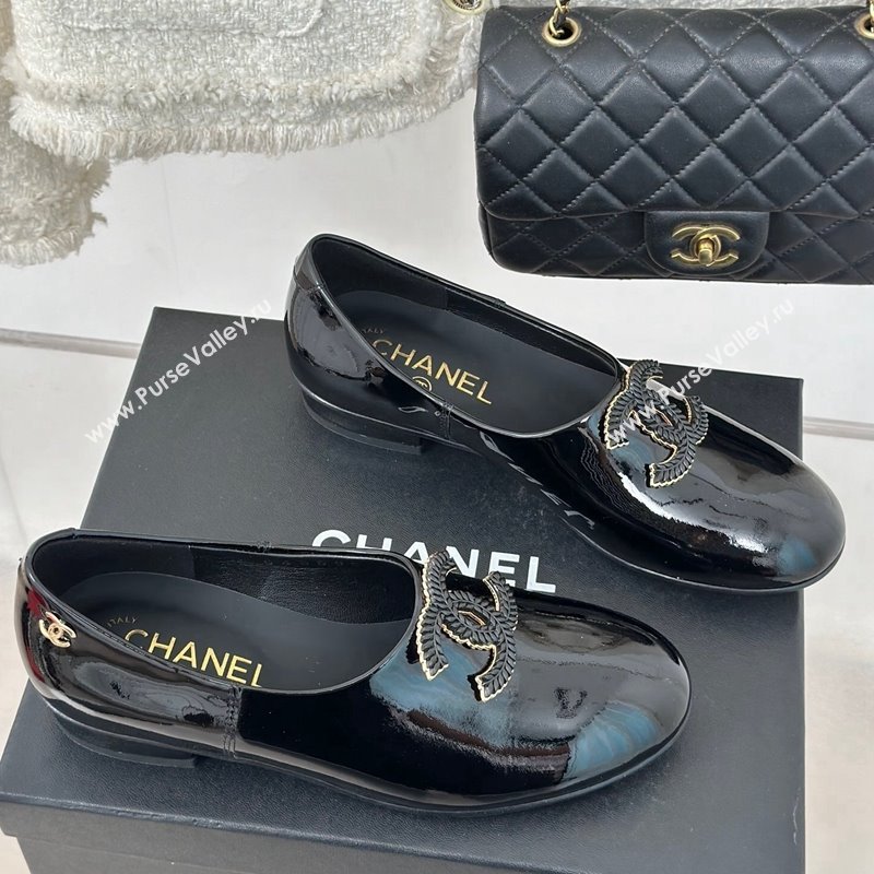 Chanel Patent Calfskin Loafers Flat with CC Black 2025 G46194 (MD-250103038)