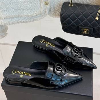 Chanel Patent Calfskin Flat Mules with CC Heart Black 2025 G46072 (MD-250103043)