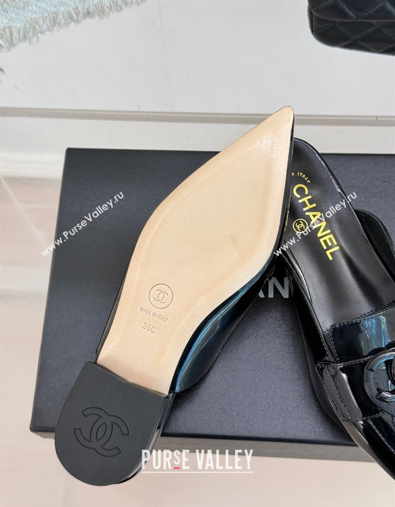 Chanel Patent Calfskin Flat Mules with CC Heart Black 2025 G46072 (MD-250103043)