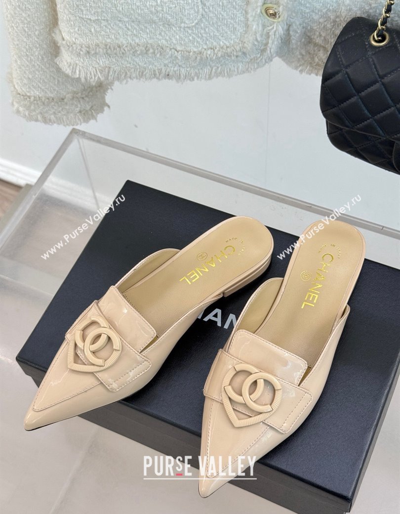 Chanel Patent Calfskin Flat Mules with CC Heart Nude 2025 G46072 (MD-250103044)