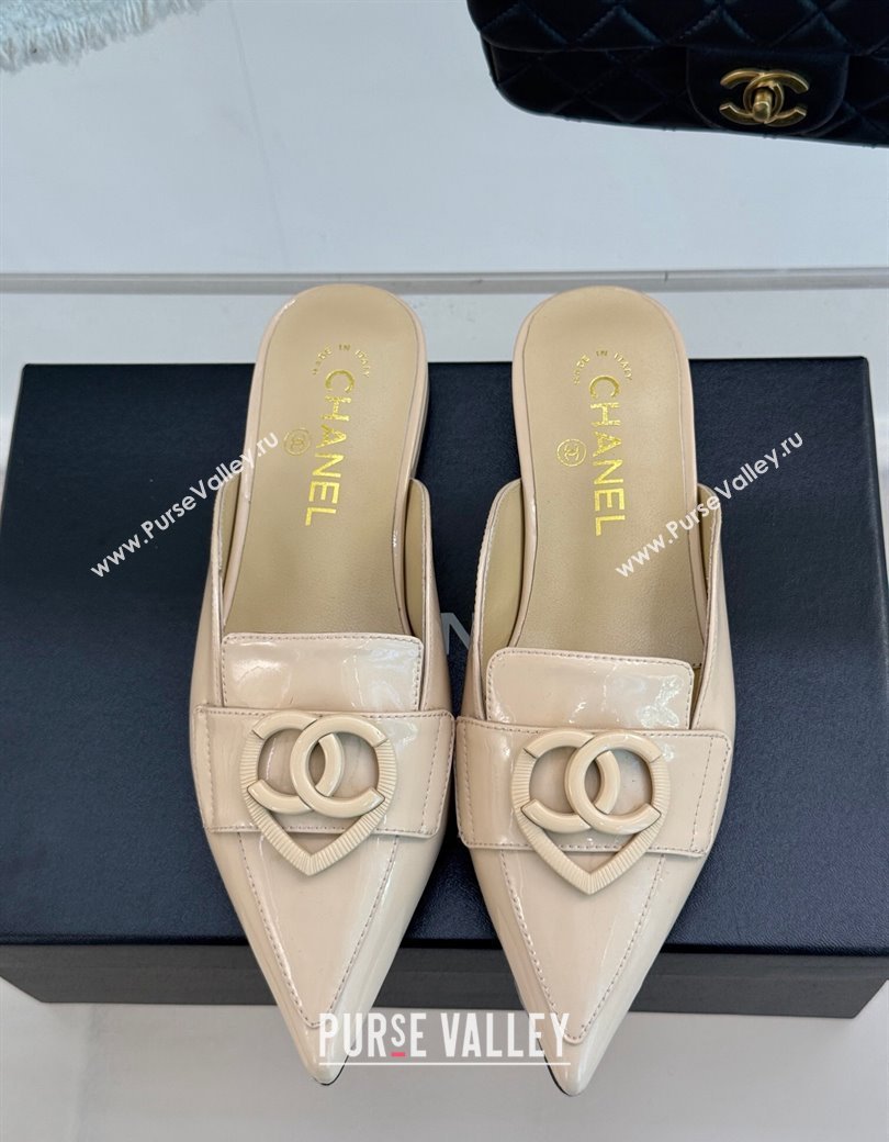 Chanel Patent Calfskin Flat Mules with CC Heart Nude 2025 G46072 (MD-250103044)