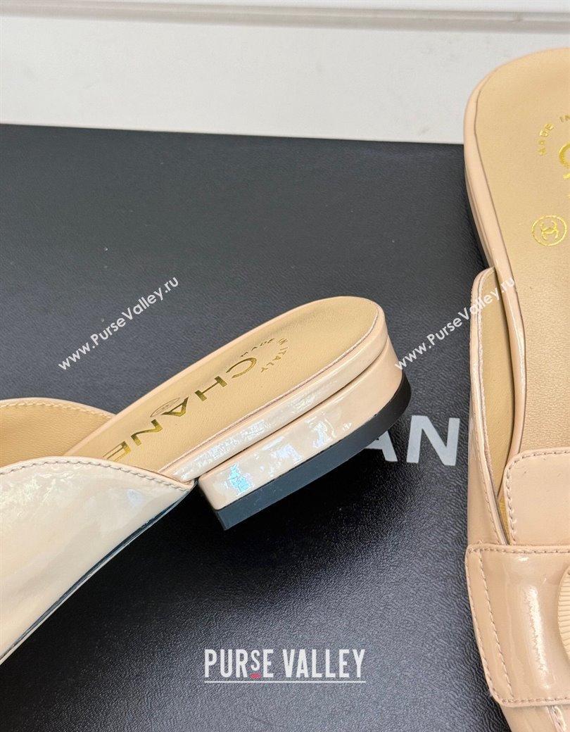 Chanel Patent Calfskin Flat Mules with CC Heart Nude 2025 G46072 (MD-250103044)