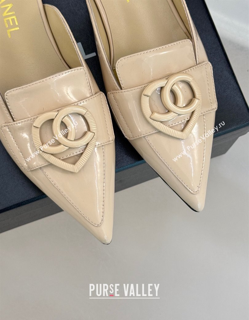 Chanel Patent Calfskin Flat Mules with CC Heart Nude 2025 G46072 (MD-250103044)