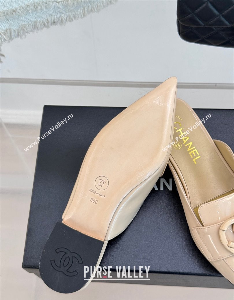 Chanel Patent Calfskin Flat Mules with CC Heart Nude 2025 G46072 (MD-250103044)