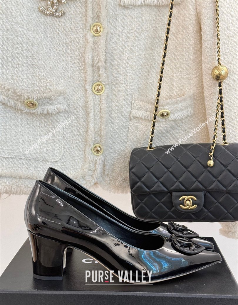 Chanel Patent Calfskin Leather Pumps 5cm with CC Heart Black 2025 G46072 (MD-250103051)