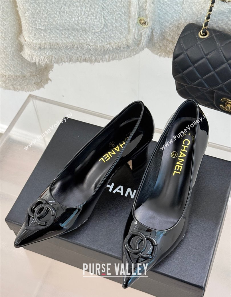 Chanel Patent Calfskin Leather Pumps 5cm with CC Heart Black 2025 G46072 (MD-250103051)