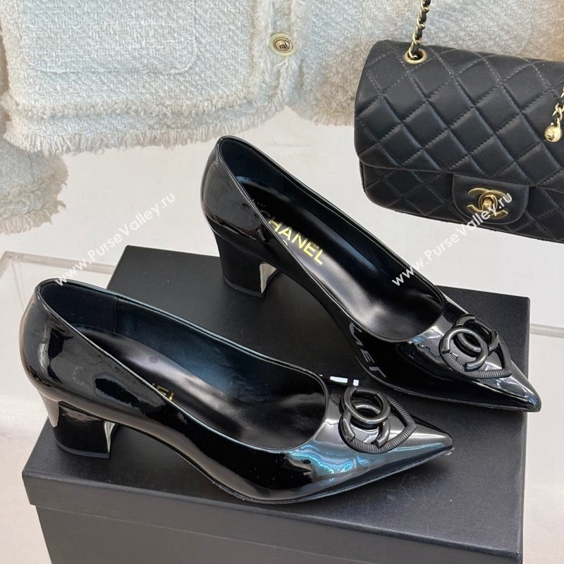 Chanel Patent Calfskin Leather Pumps 5cm with CC Heart Black 2025 G46072 (MD-250103051)