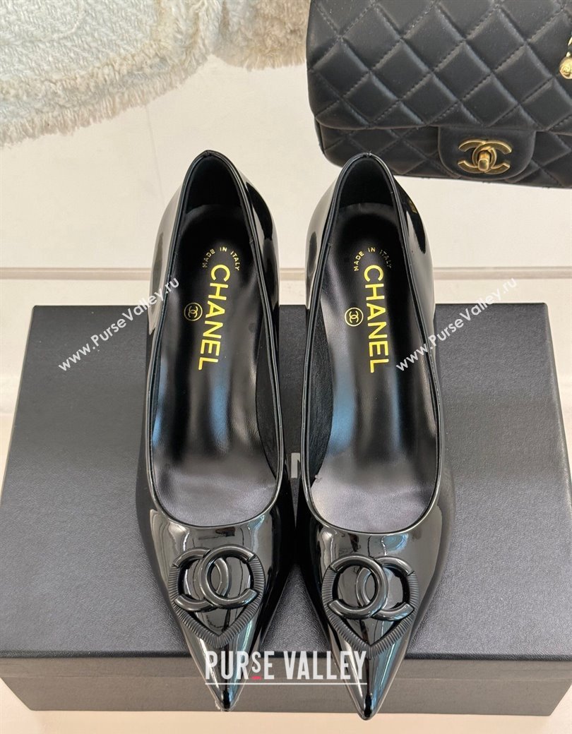 Chanel Patent Calfskin Leather Pumps 5cm with CC Heart Black 2025 G46072 (MD-250103051)