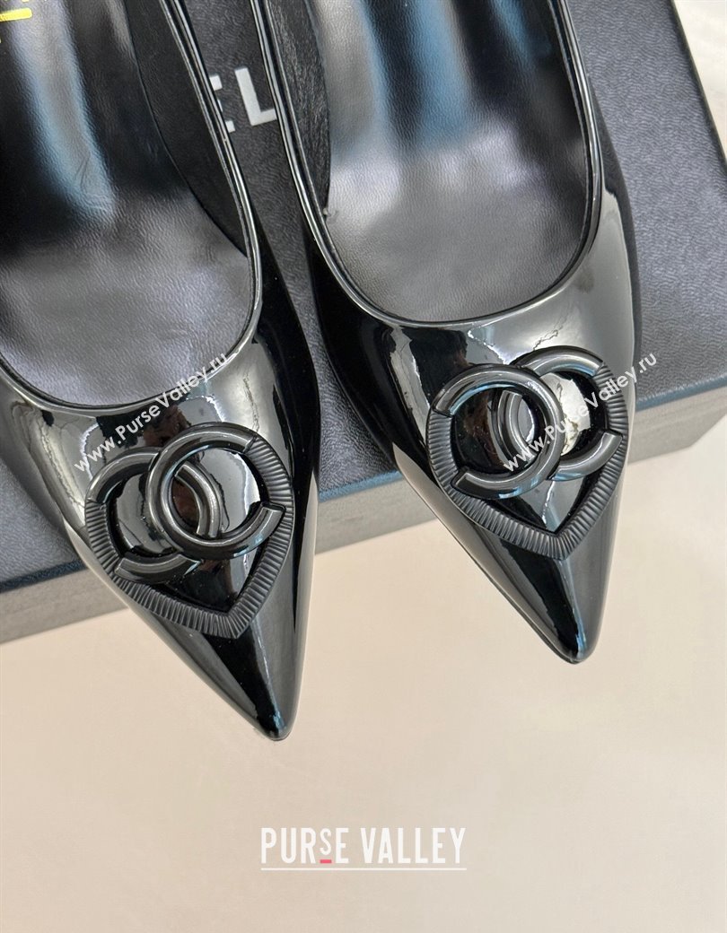 Chanel Patent Calfskin Leather Pumps 5cm with CC Heart Black 2025 G46072 (MD-250103051)