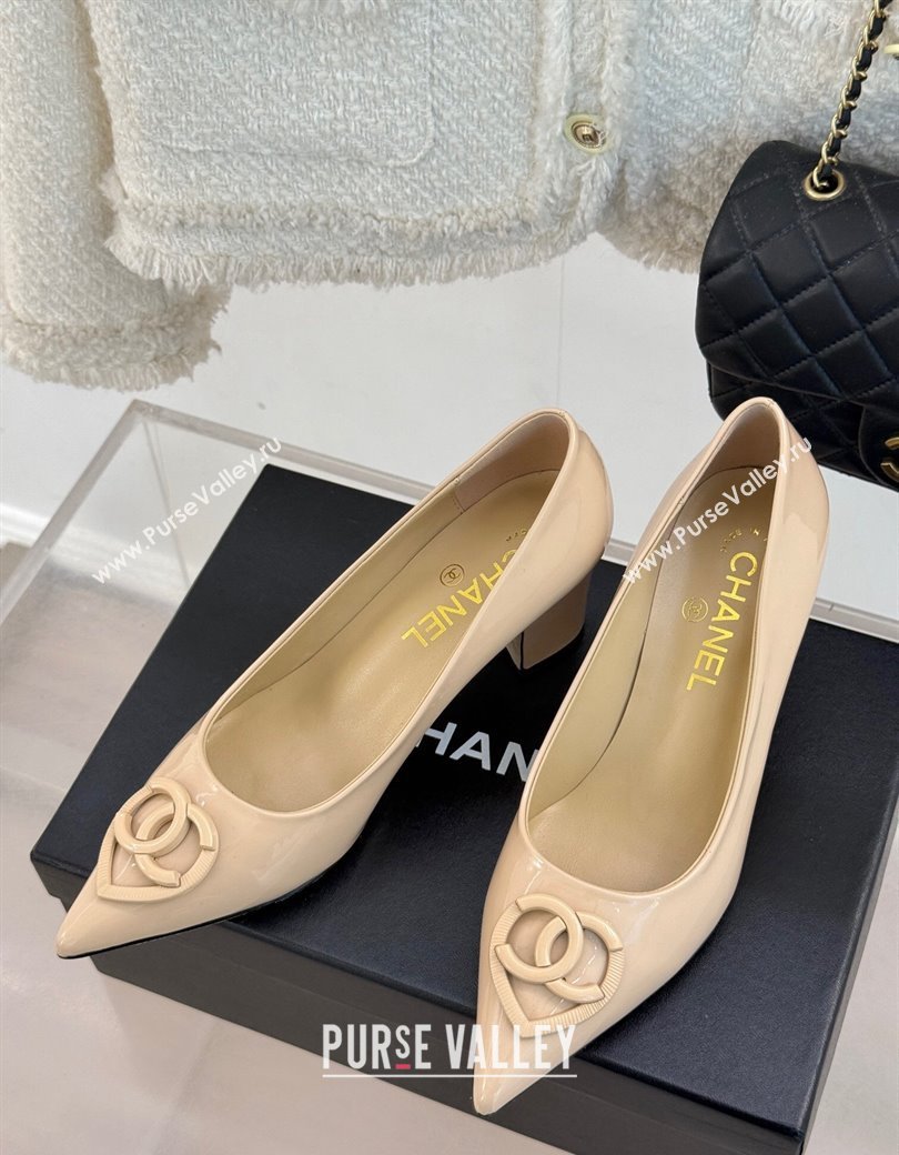 Chanel Patent Calfskin Leather Pumps 5cm with CC Heart Nude 2025 G46072 (MD-250103052)