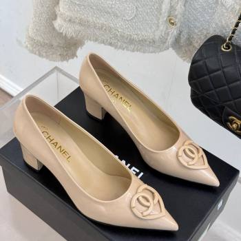 Chanel Patent Calfskin Leather Pumps 5cm with CC Heart Nude 2025 G46072 (MD-250103052)