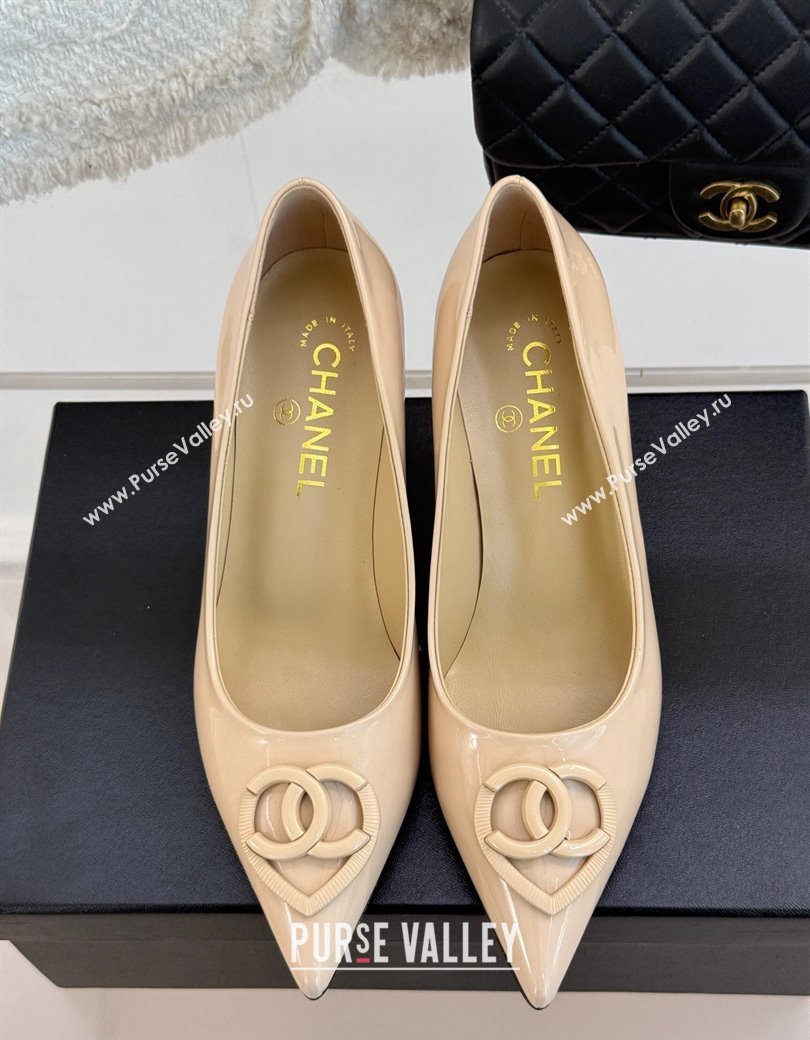 Chanel Patent Calfskin Leather Pumps 5cm with CC Heart Nude 2025 G46072 (MD-250103052)