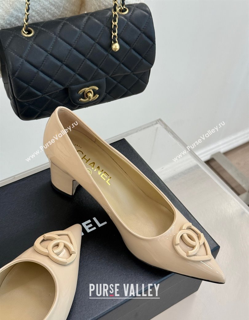 Chanel Patent Calfskin Leather Pumps 5cm with CC Heart Nude 2025 G46072 (MD-250103052)